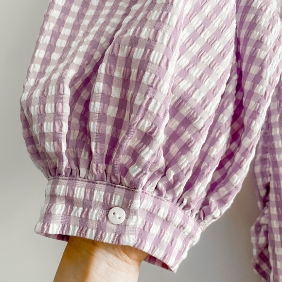 ZARA Blogger Lilac Gingham Ruched Mini Dress - Picture 16 of 16